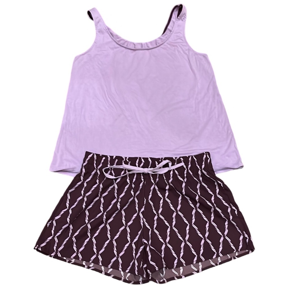 Gillian Malloy Purple Tank Top and Patterned Shorts PJ Set